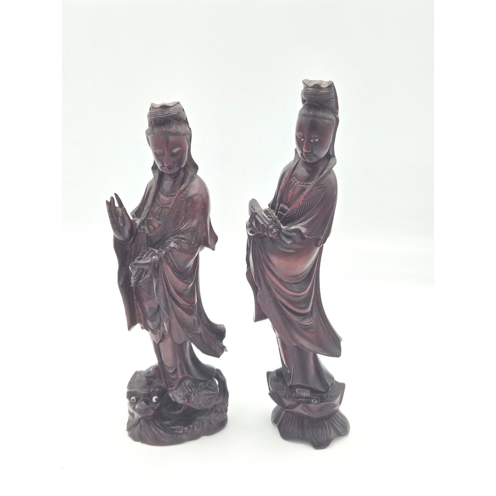 Vintage Hand-Carved Asian Guanyin Kwan Yin Wood Statues‎